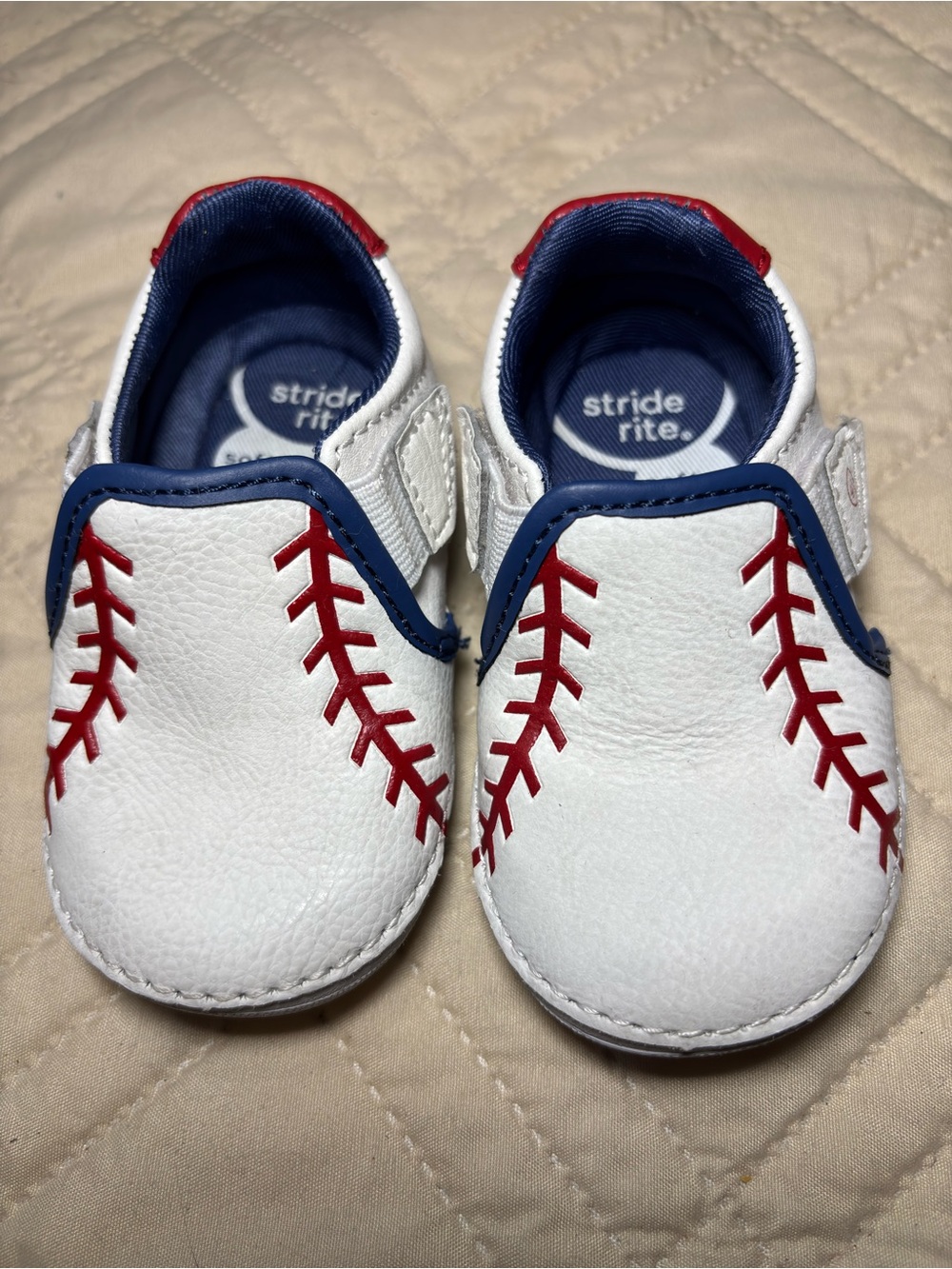Stride Rite size 4 Baseball Moccasins with Red Stitching